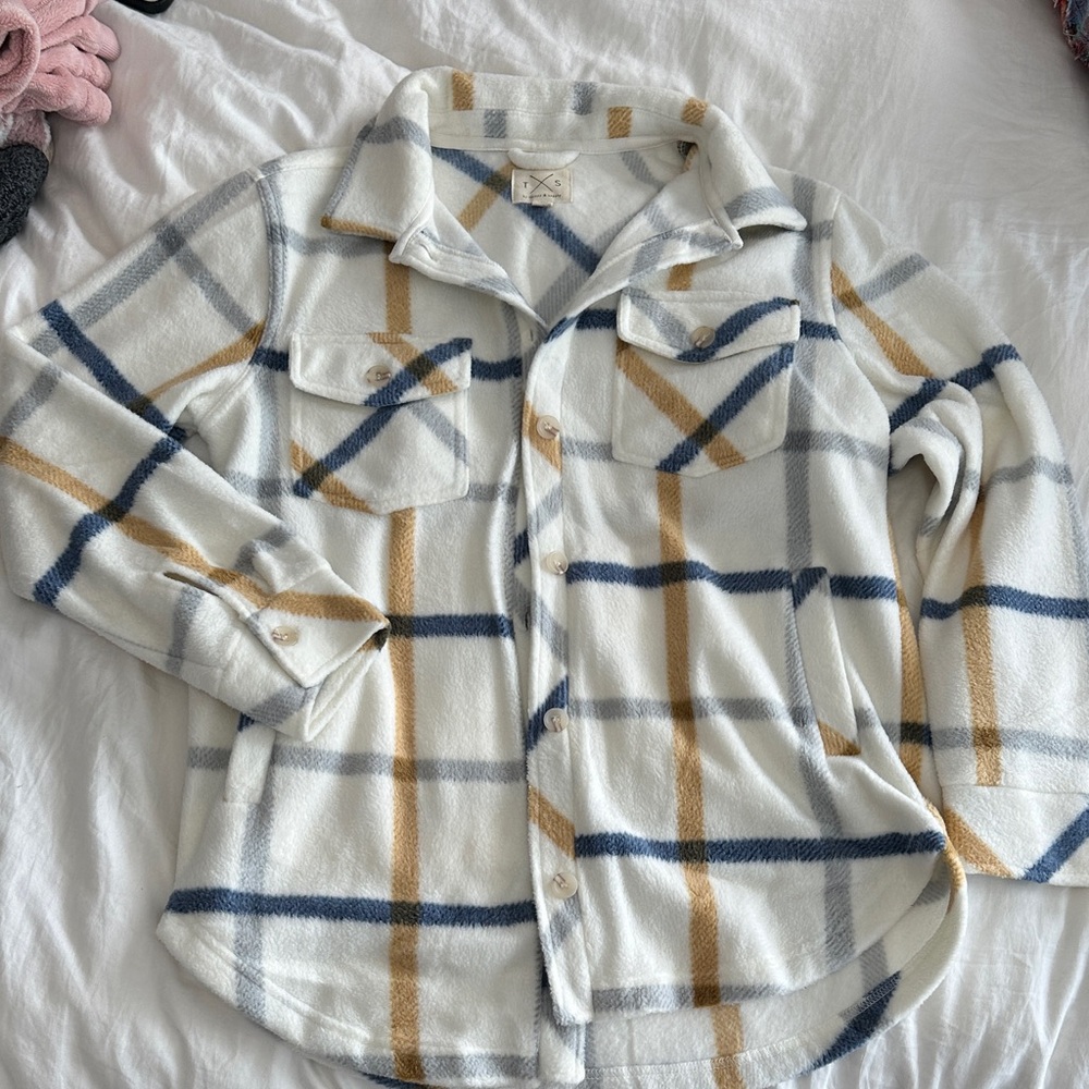 Thread & Supply Plaid Shirt in White, Blue, and Tan